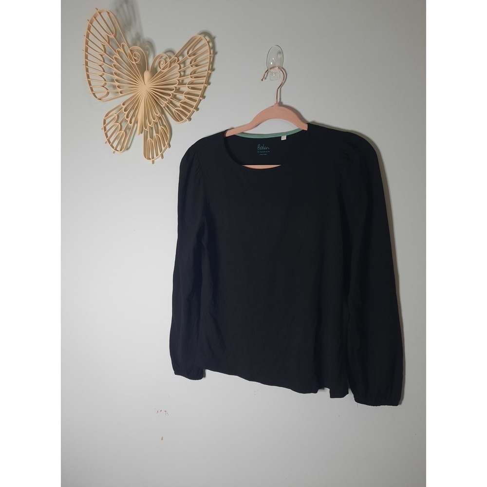 Boden Supersoft Black Puff Shoulder Long Sleeve Top Cotton Modal Size 8